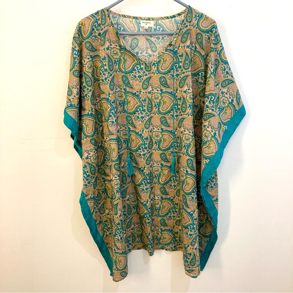 World Market Paisley Print Kaftan Pink Teal Turquoise